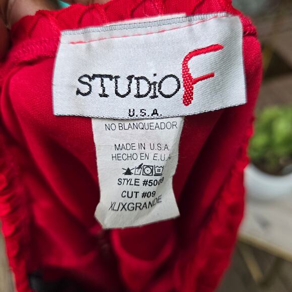 Studio F Vtg 90s Y2K Fairy Whimsigoth Sheer Lace Handkerchief Hem Red Dress XL - Picture 8 of 10